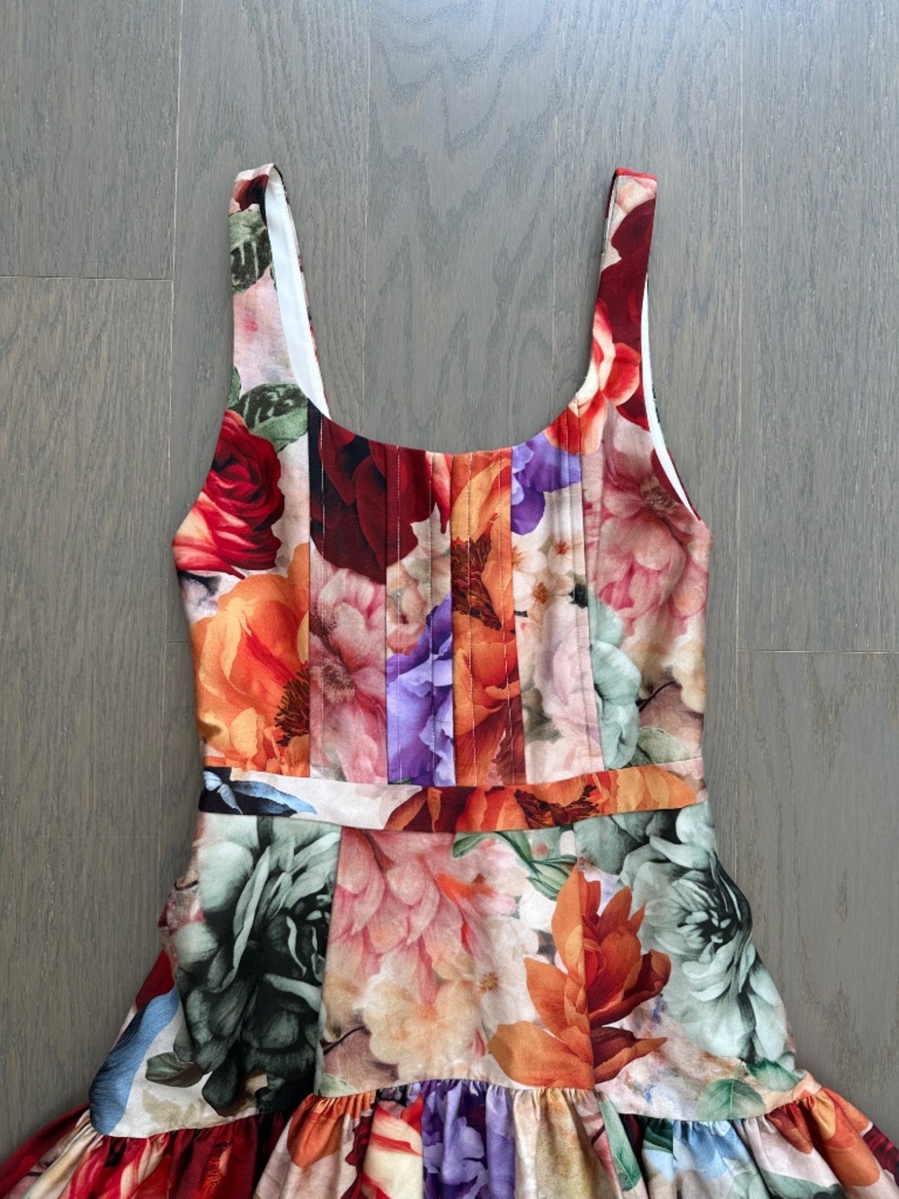 Alice + Olivia Diana Gown Maxi Dress Storm Floral Large Drop Waist - Size 2 XS - Picture 4 of 11